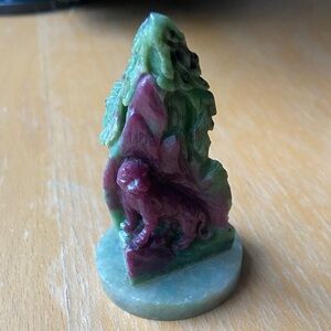 Ruby Zoisite and Jade Carved Stone Tiger Figure